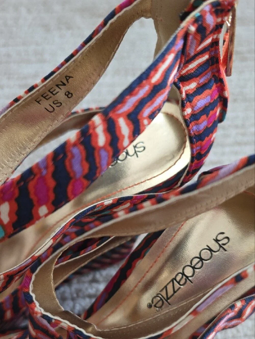 Shoe Dazzle Pink Multi Striped Cutout Wedge Sandals
